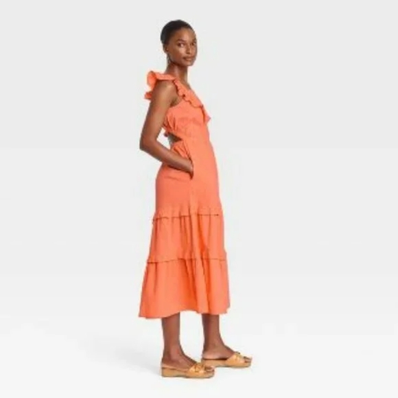Universal Thread Dresses Target Universal Thread Flutter Sleeve Midi Dress In Orange Poshmark